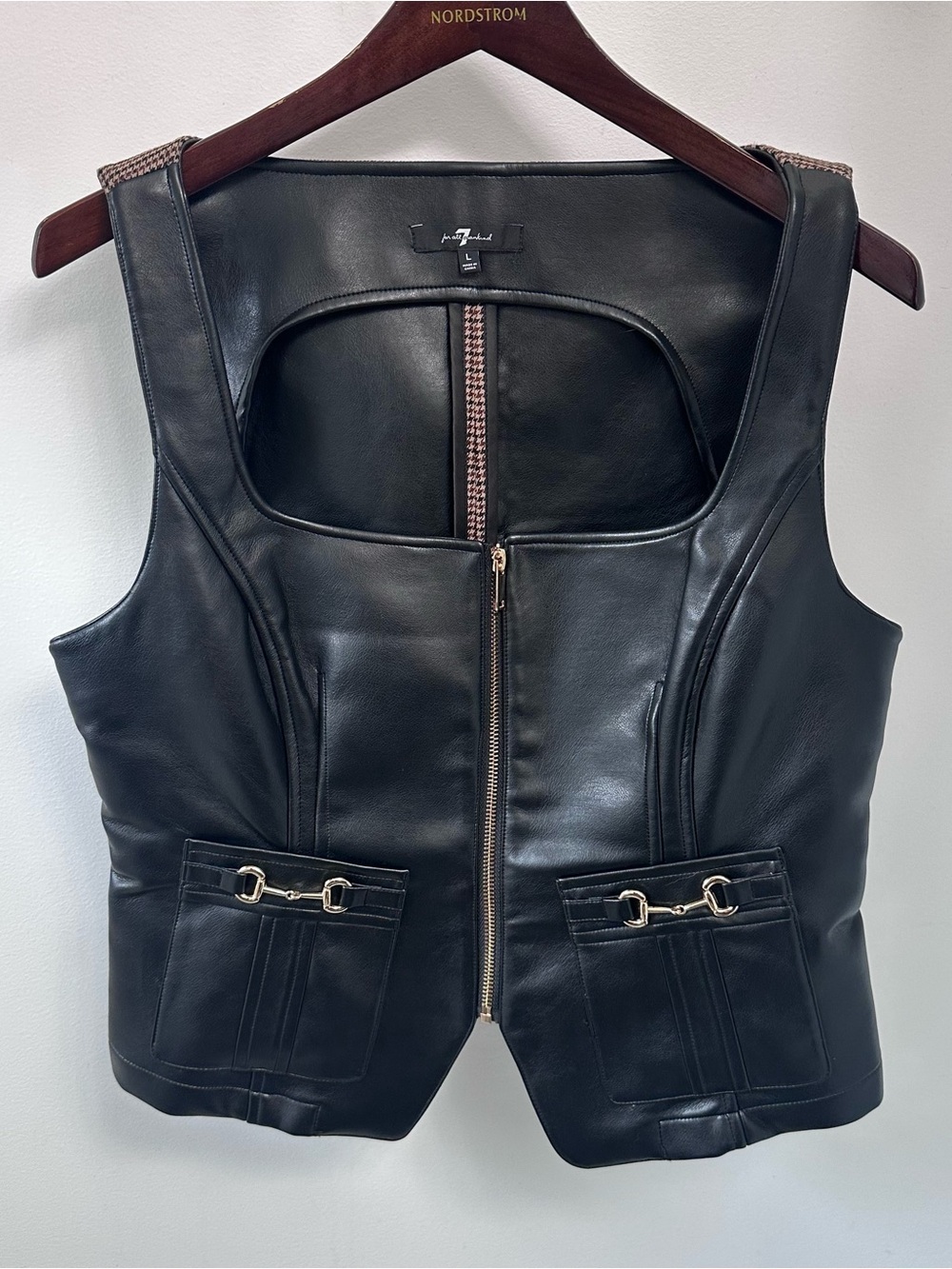 7 For All Mankind Faux Leather Equestrian Corset Houndstooth Vest Womens Large